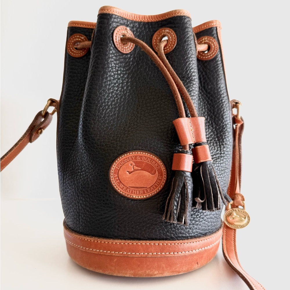 Vintage Dooney & Bourke Black and Tan Leather Crossbody Bag